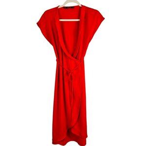 2/$30 Zara Red Side Wrap Cap Sleeve Midi‎ Dress XSmall